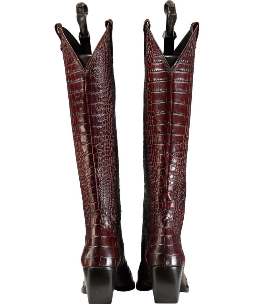 Russell & Bromley Brown Saloon Knee High Crocodile Western Boots UK 5 EU 38 👠