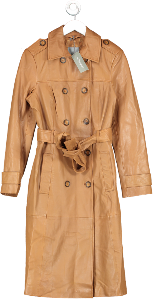 Principles Brown Leather Trench Coat UK 14