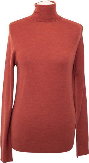 SUNSPEL Rust Brown Luxury Merino Wool & Silk Blend Roll Neck Jumper UK S
