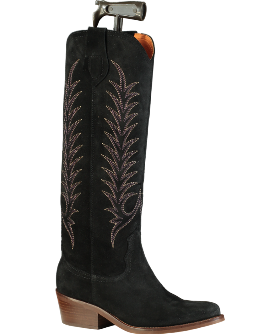 Penelope Chilvers Black Embroidered Suede Ladies Cowboy Boot UK 5 EU 38 👠