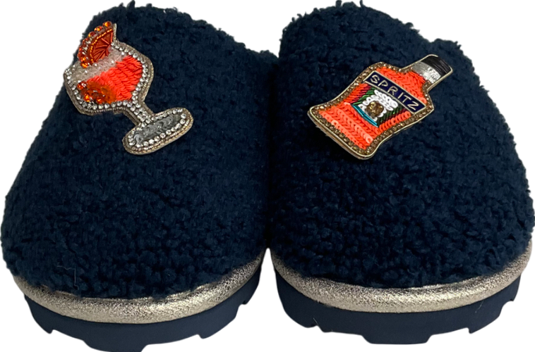 Laines London Teddy Towelling Slipper Sliders With Summer Spritz Brooches UK M