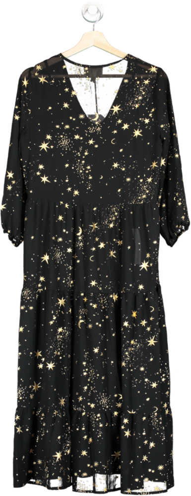 Silk Fred If By Sea Black Gold Star Print Maxi Dress UK S