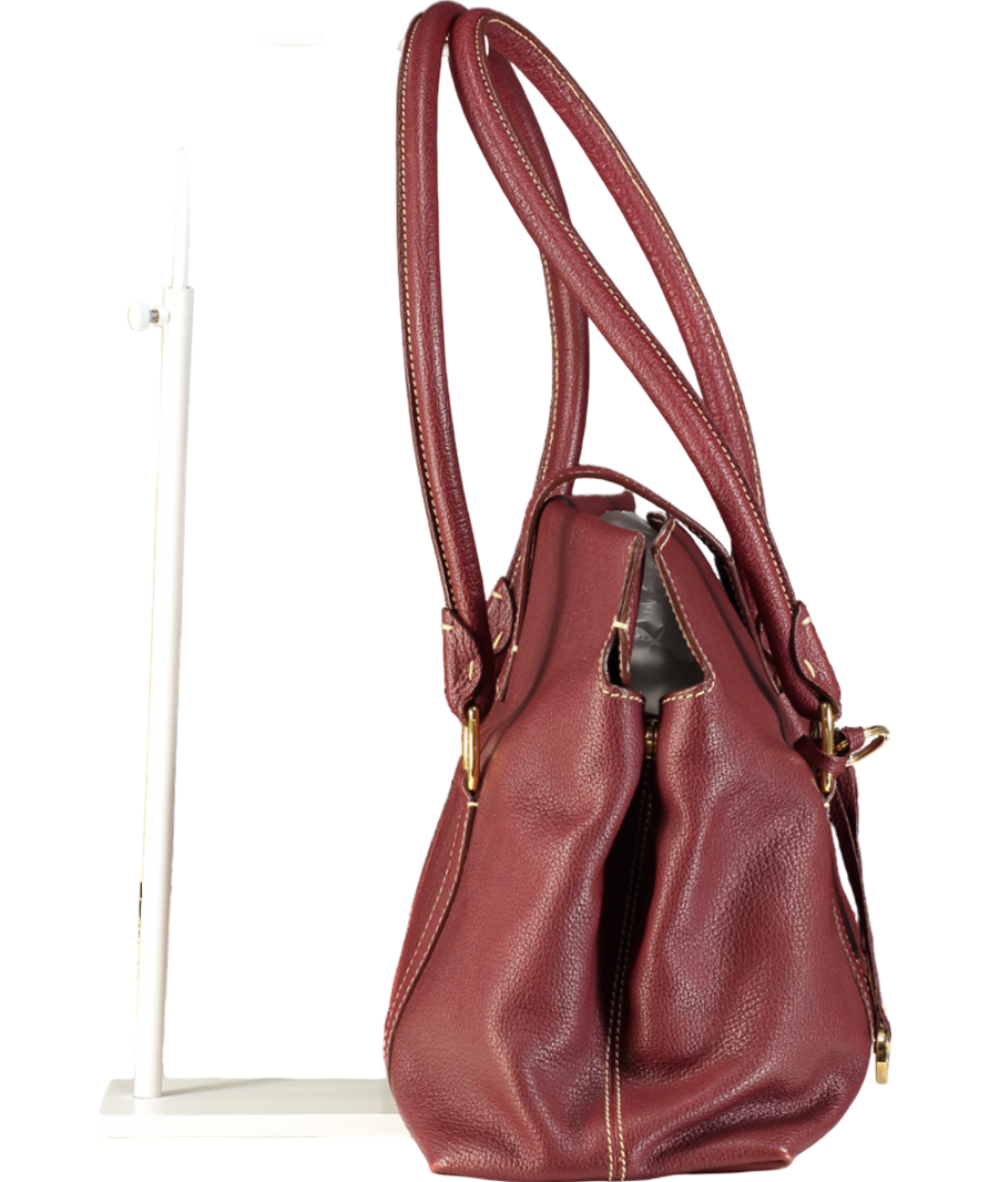 Loro Piana Red Burgundy Pebbled Leather Large Shoulder Bag With Gold LP Charms