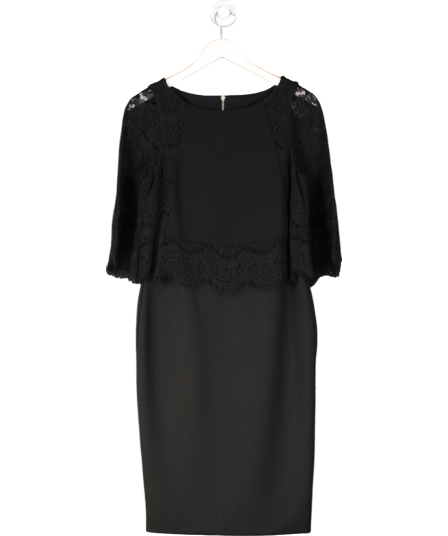 Black Lace Trimmed Midi Dress UK M