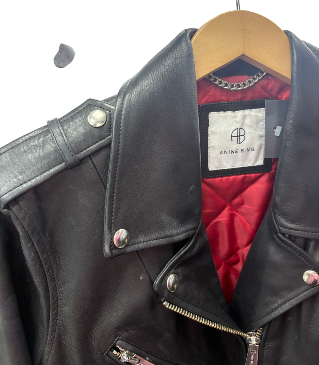 Anine Bing Black Leather Biker Jacket UK M