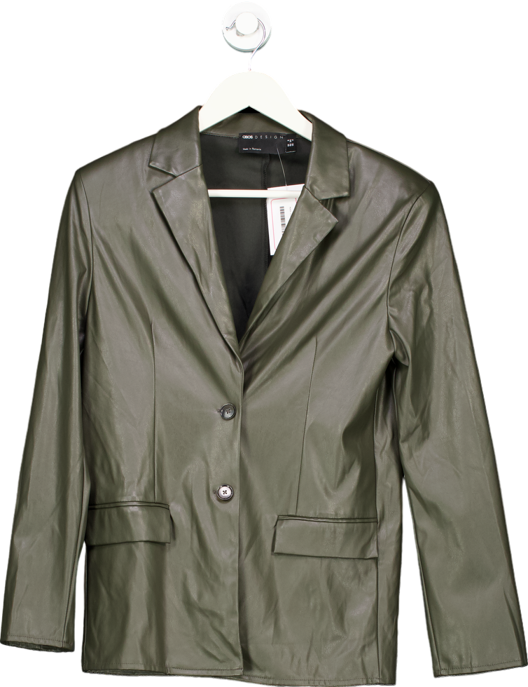 ASOS Design Olive Green Faux Leather Blazer UK 6