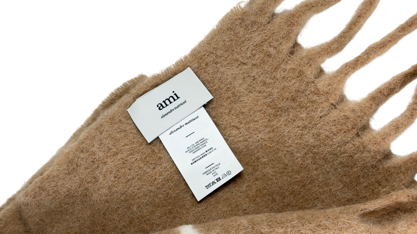 AMI PARIS Camel Beige Alpaca Blend Off Ami De Coeur Scarf
