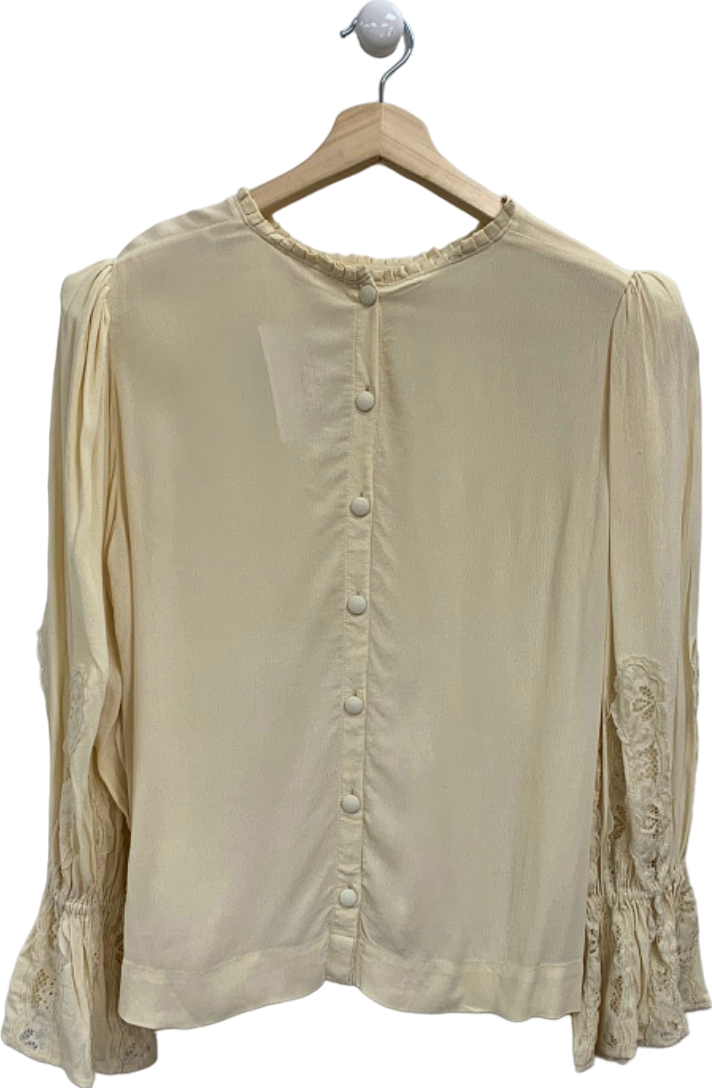By TiMo Cream Long Sleeve Lace Detail Blouse UK L