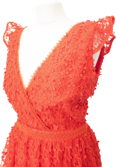 REISS Red Abrianna  Wrap Lace Floral-detail Dress UK 8