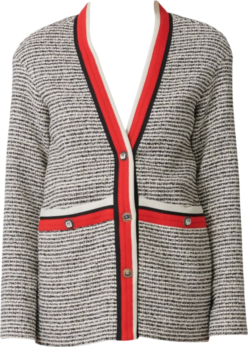 Maje Black / Ivory / Red Visala Tweed Boucle Jacket Fr36 UK 8