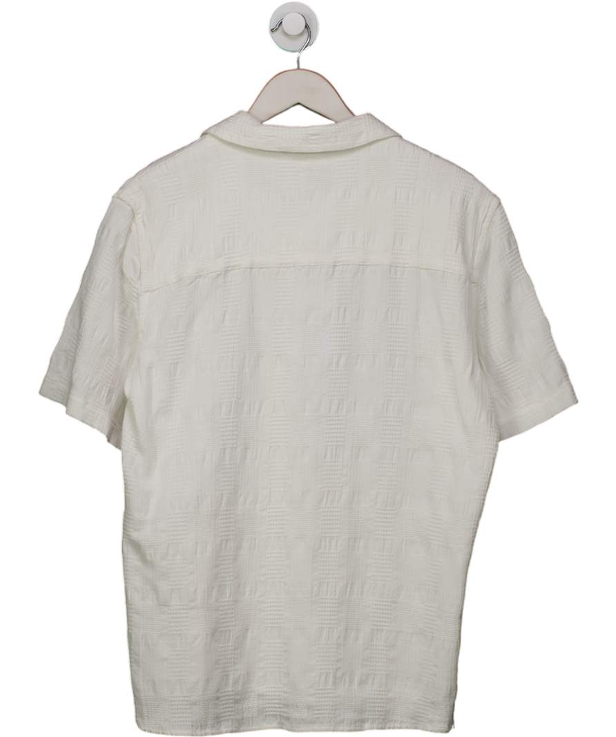 WAX LONDON Cream Didcot - Ecru Waffle Seersucker Cotton Short-sleeve Shirt UK S