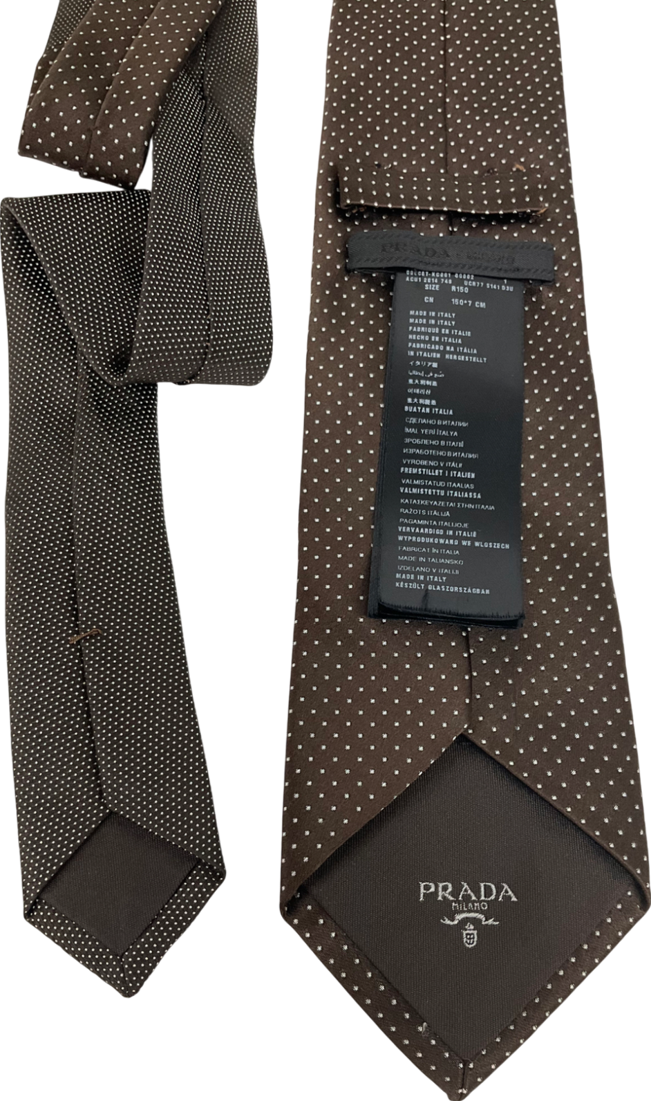 PRADA Brown Polka Dot-jacquard 100% Silk Neck Tie