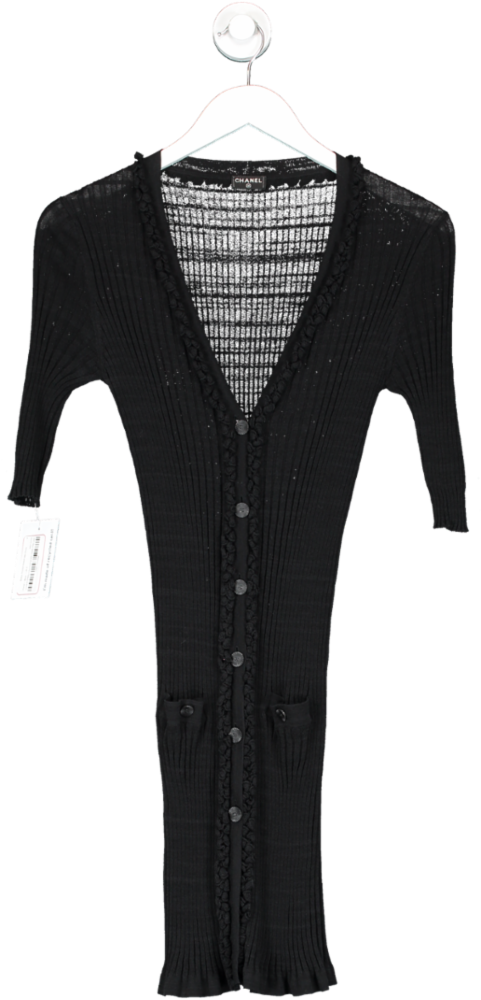 Chanel Black Ribbed CC Logo Button Fronted Cardigan UK S