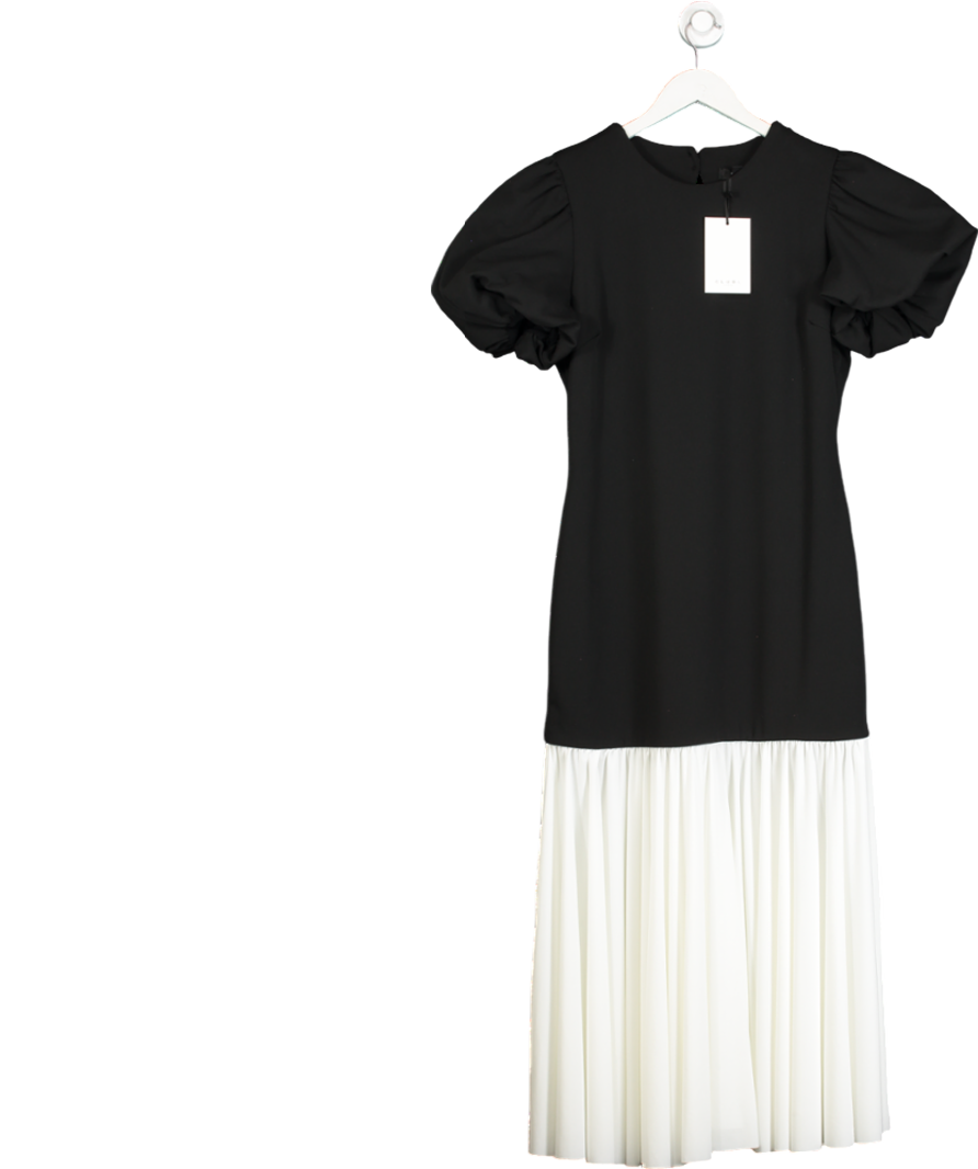Club L Black Cinzia Puff Sleeve Volume Hem Midi Dress UK 16