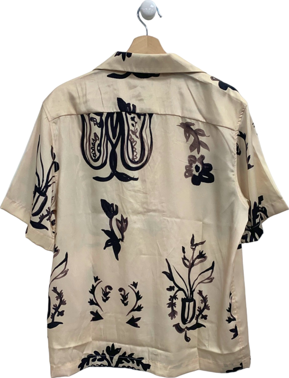 Reiss Beige Printed Short Sleeve Shirt UK S