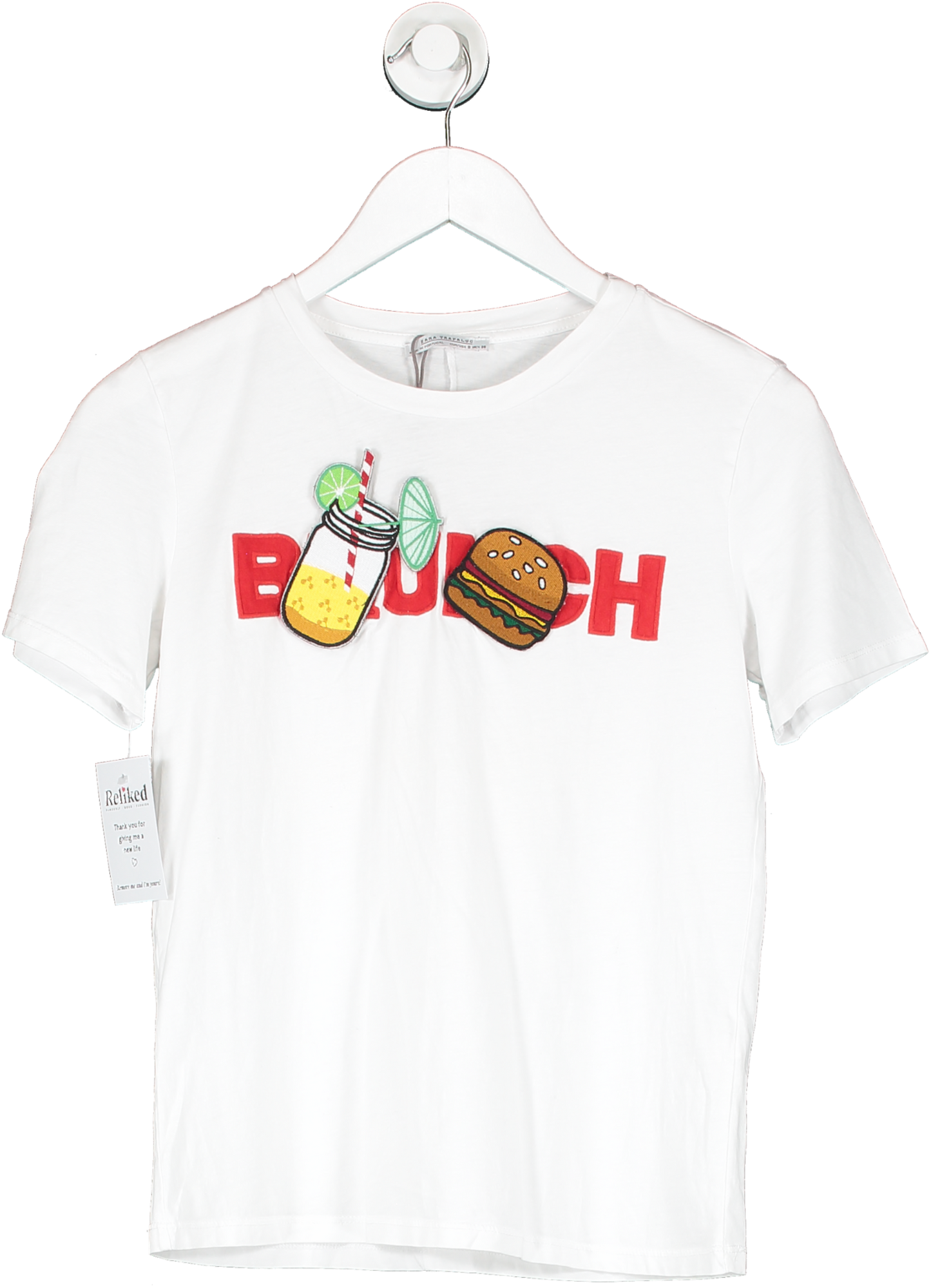 ZARA White Burger Printed T Shirt UK S