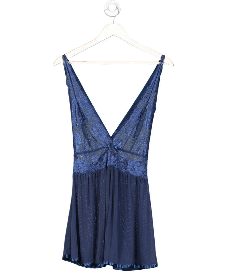 Seven til Midnight Blue Lace And Mesh Mix Open Skirt Slip Dress UK L/XL