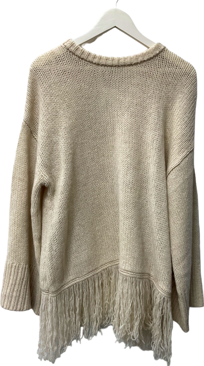 Zara Beige Fringed Knit Jumper UK M