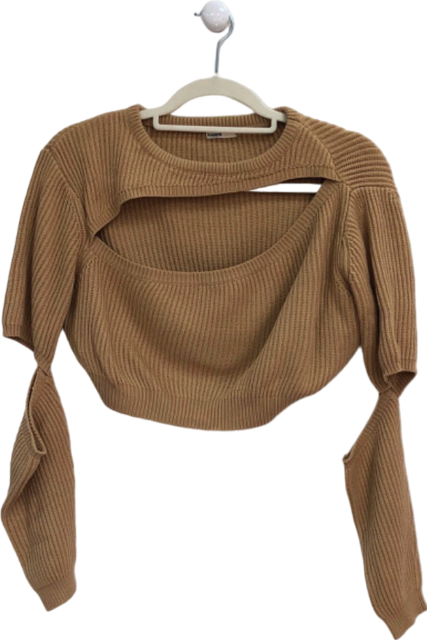 House of CB Camel Ribbed Knit Cut Out Crop Jumper UK S