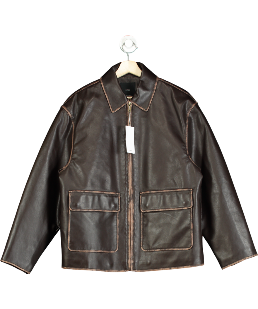 MANGO Brown Leather-effect Jacket With Contrast Stitching UK S