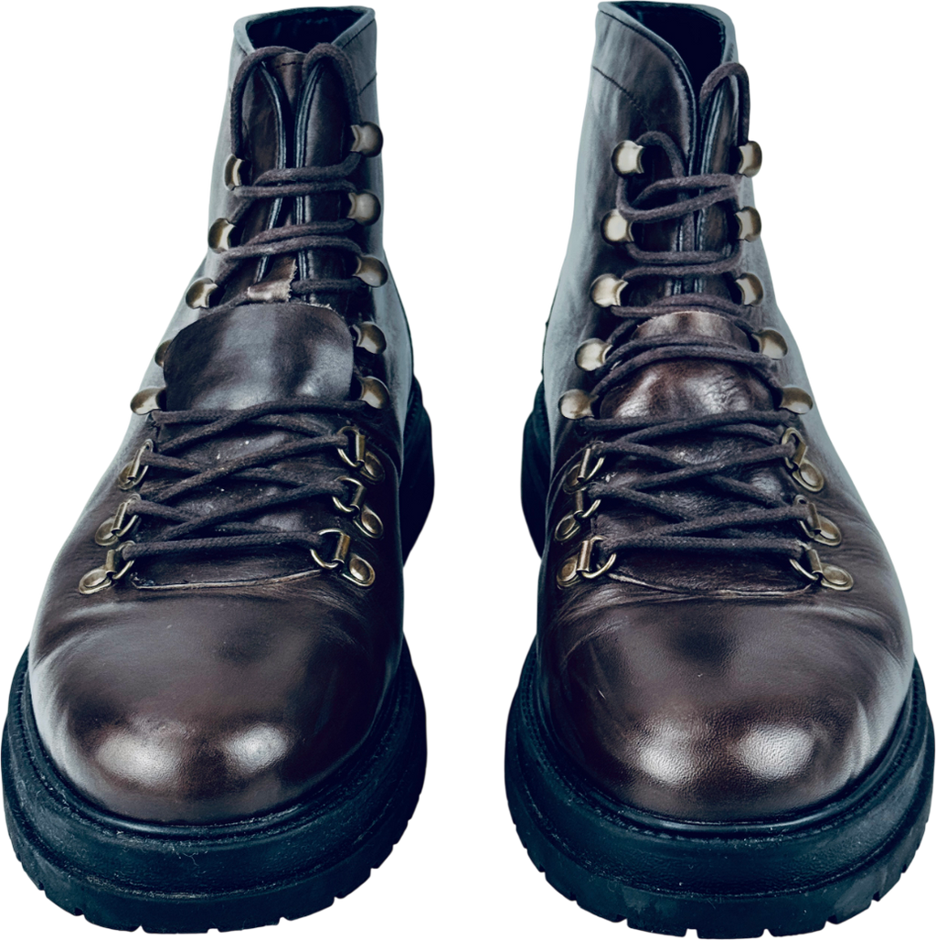 GOODWIN SMITH Dark Brown Luxury Italian Leather Lace Up Boots UK 10 EU 44 👞