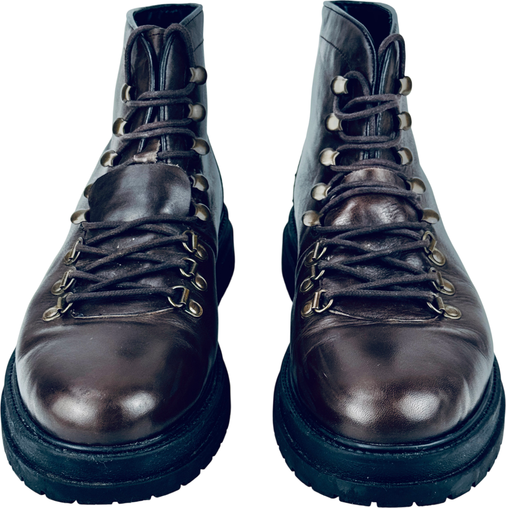 GOODWIN SMITH Dark Brown Luxury Italian Leather Lace Up Boots UK 10 EU 44 👞