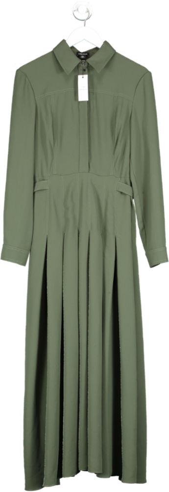 Karen Millen Green Lydia Millen Tailored Crepe Pleated Midi Shirt Dress UK 12