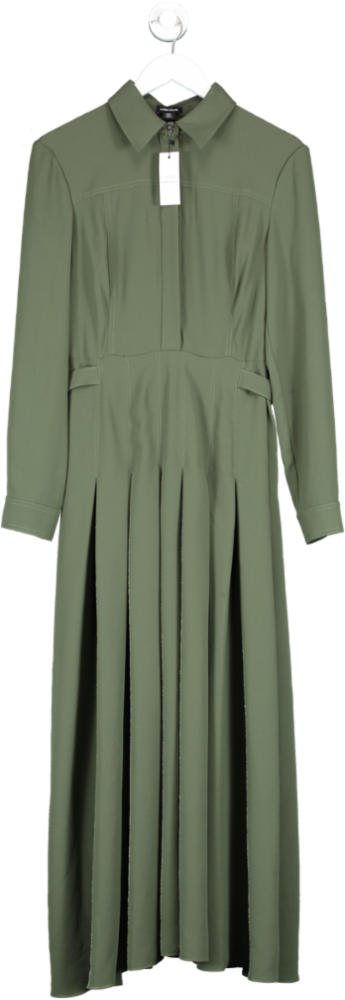 Karen Millen Green Lydia Millen Tailored Crepe Pleated Midi Shirt Dress UK8