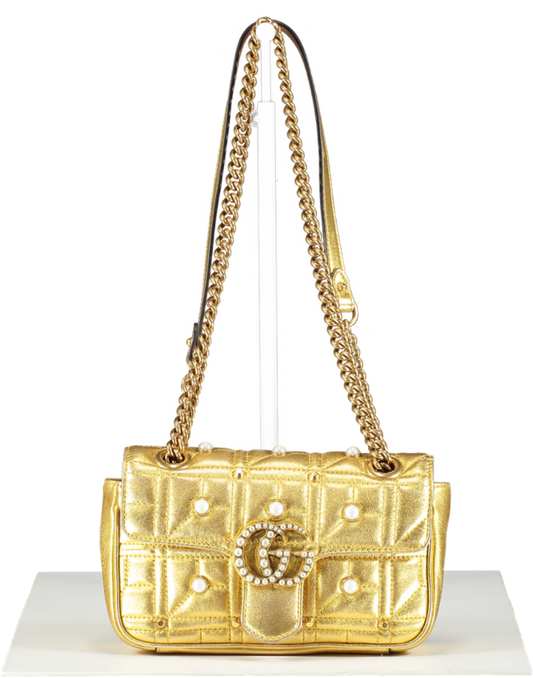 Gucci Metallic Matelasse Studded Mini Pearly Gg Marmont Shoulder Bag Gold