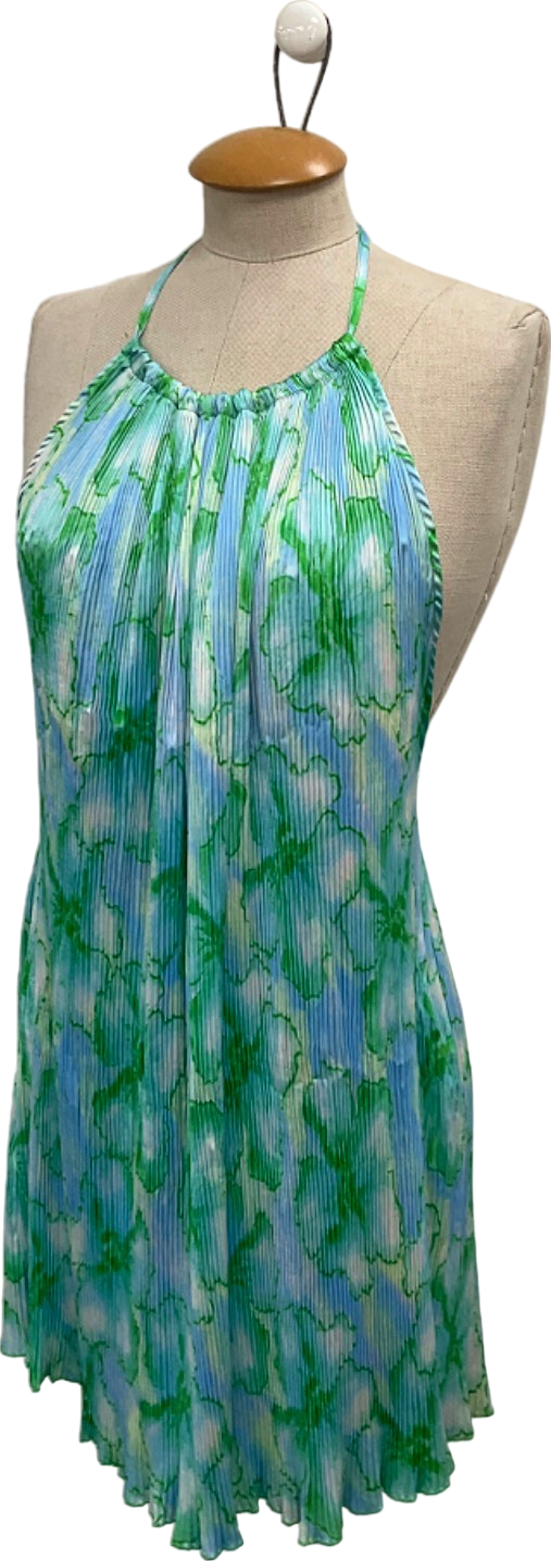 AsosBlue Green Halter Neck Pleated Dress UK XS