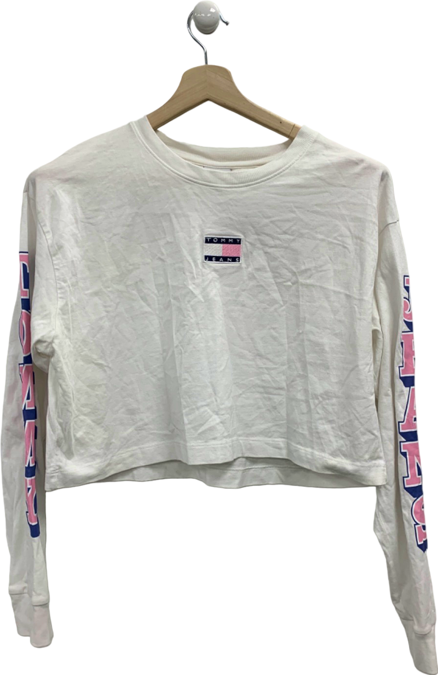Tommy Jeans White Cropped Long Sleeve Top UK XL