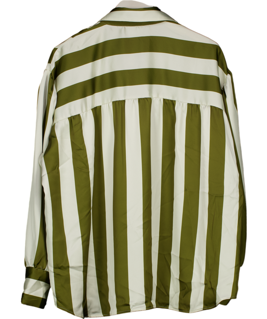 ASOS Design Oversized Olive Green & Ivory Stripe Satin Shirt UK 16