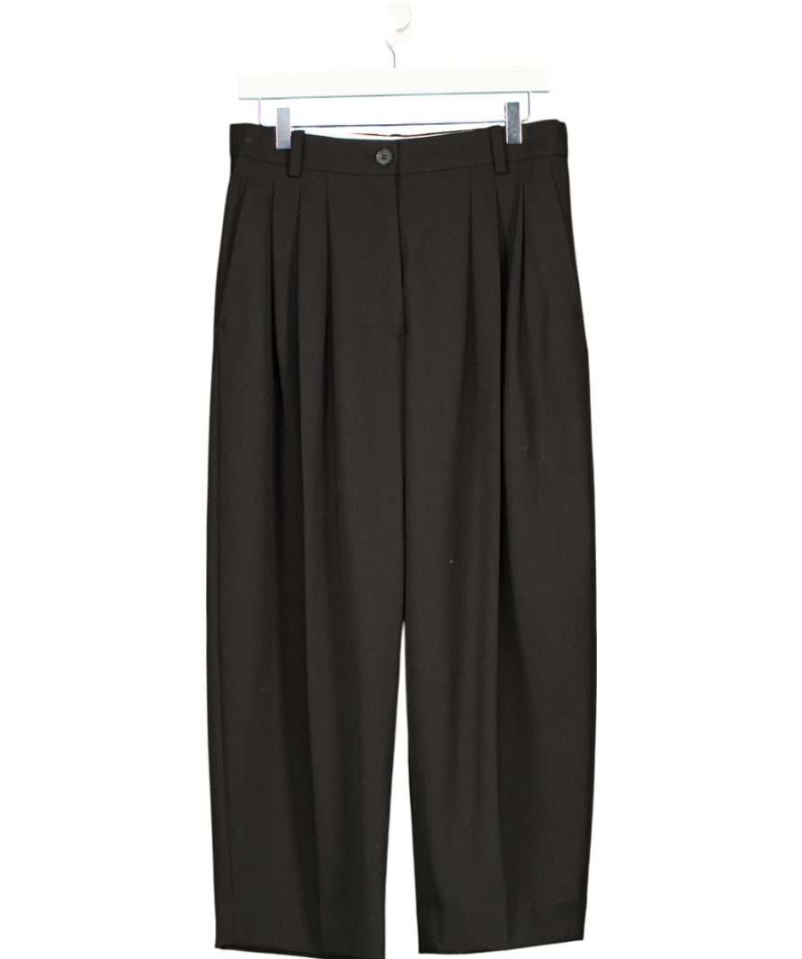 cos Black Pleated Barrel-leg Wool-blend Trousers UK 8