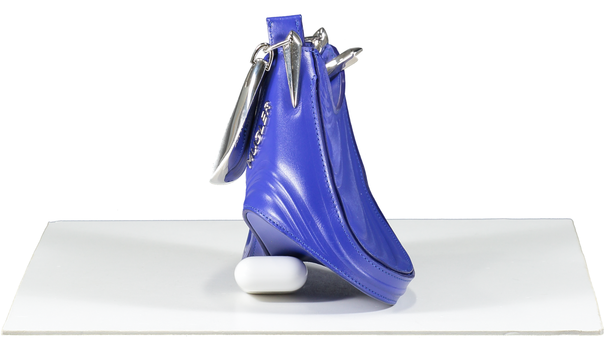 Mugler Blue Mini Embossed Leather Spiral Curve Bag