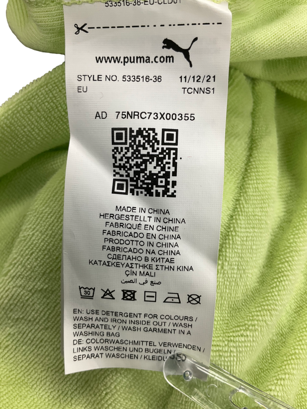 Puma Green Classics Towelling T-shirt In Lime UK S