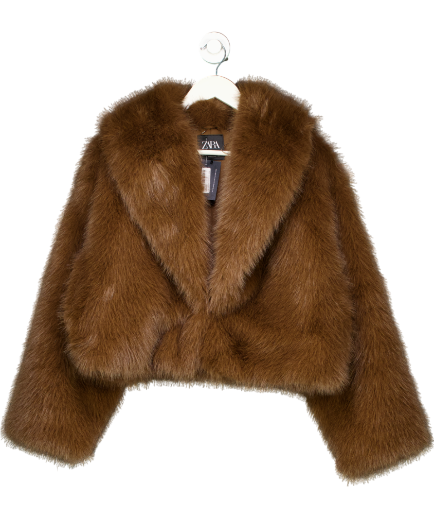 ZARA Brown Short Faux Fur Coat UK M