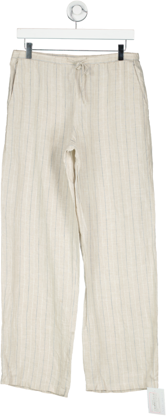 NA-KD Cream Linen Blend Mid Waist Trousers W36