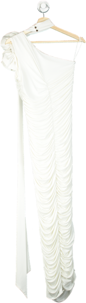 Karen Millen White One Shoulder Ruched Dress UK S
