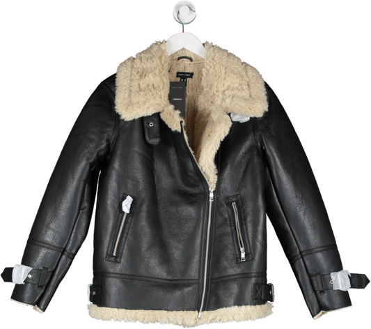New Look Black Aurora Cross Front Faux Fur Jacket UK 12