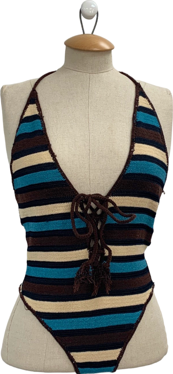 Indah Multicolour Striped Halterneck Swimsuit UK XS