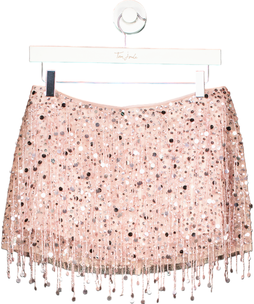 Asta Resort Pink Yasmin Hand Beaded Mini Skirt UK XS