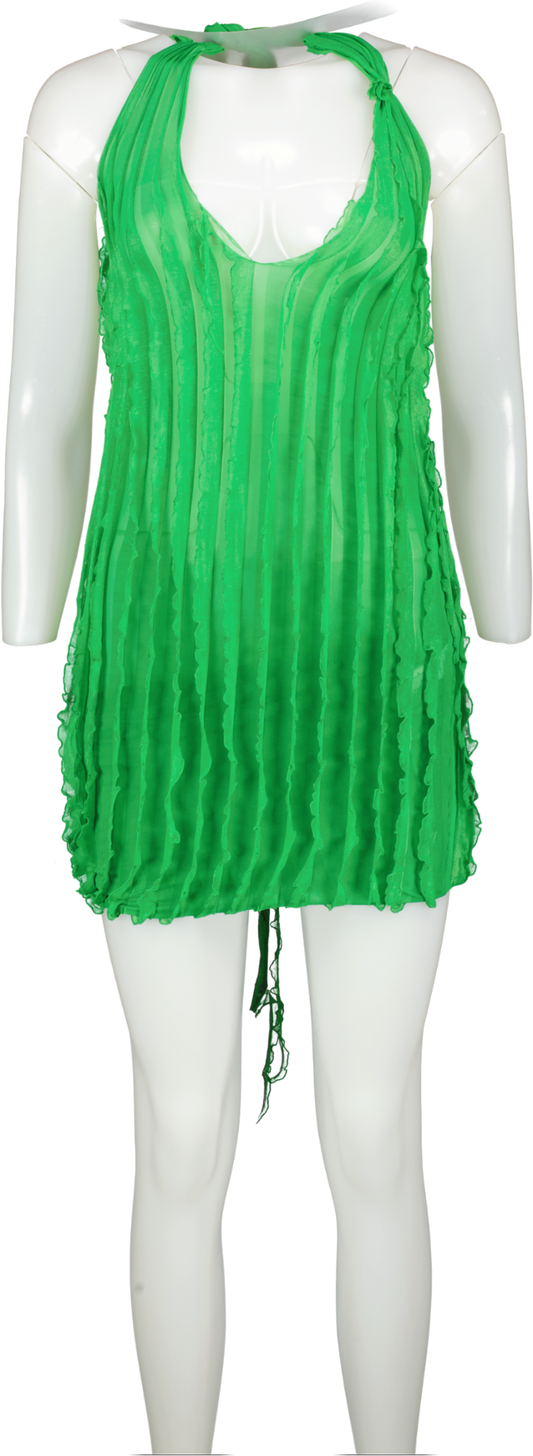 Green Textured Halter Neck Midi Dress UK S