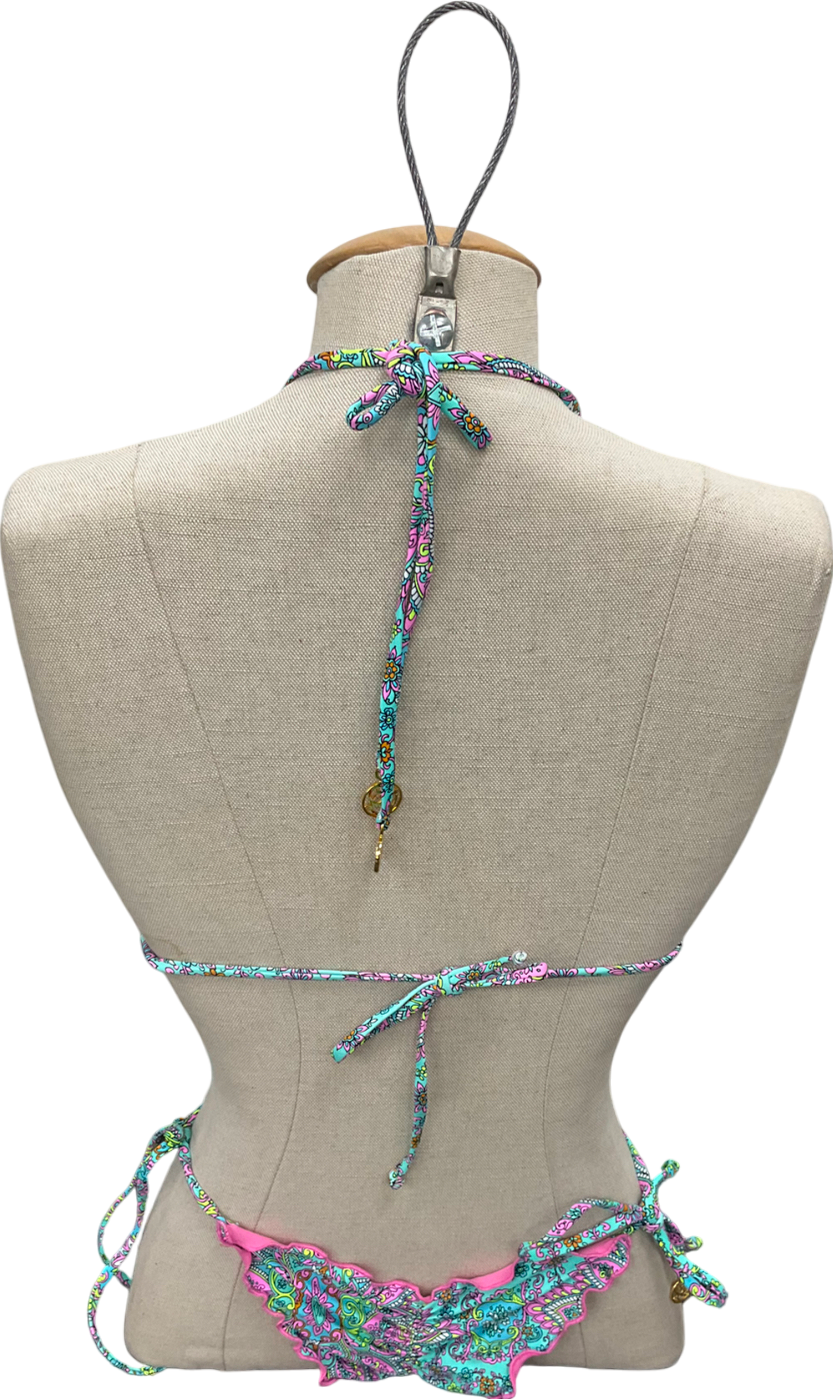 SIZE??Luli Fama Multicoloured Groovy Crystal Wavy Ruched Bottom And Triangle Top UK S