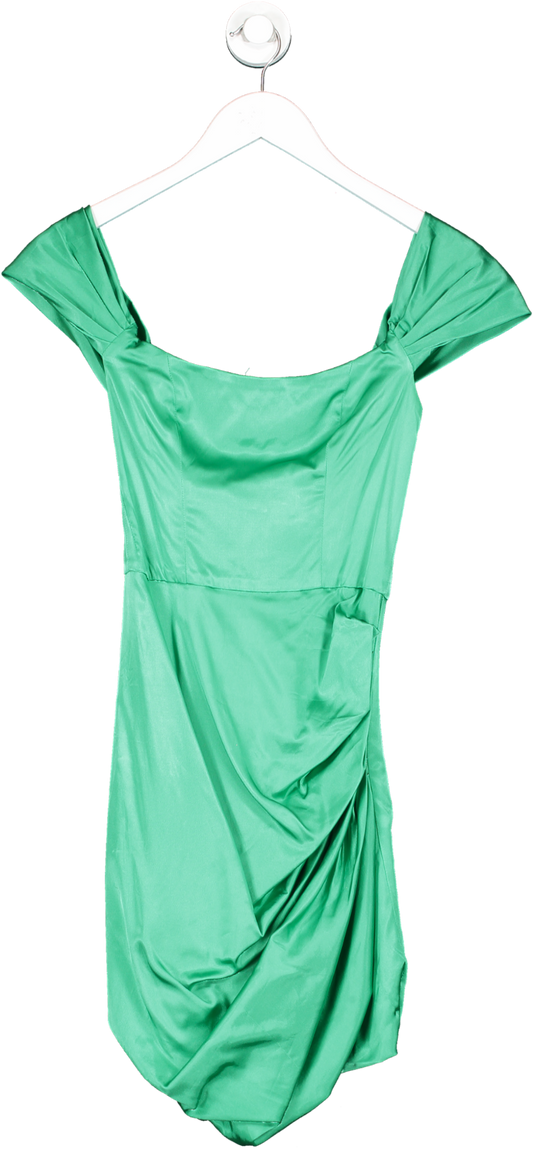 de la vali Guadalupe Off-shoulder Ruched Satin Mini Green Dress UK 6