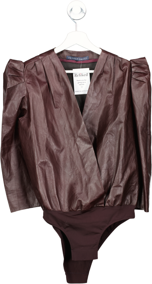 Zeynep Arcay Brown Leather Bodysuit UK S