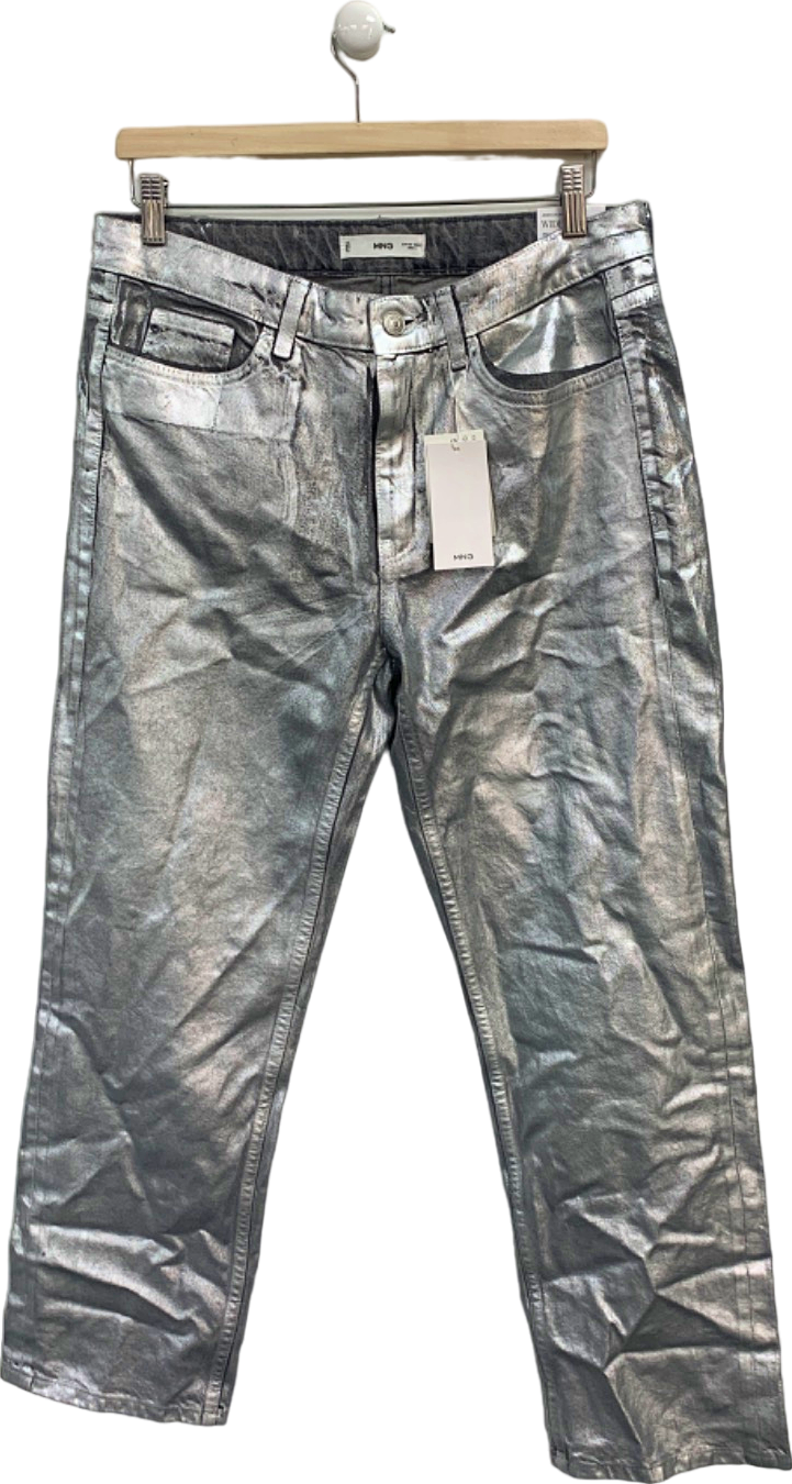 Mango Silver Wide Leg Mid-Waist Regular-Fit Jeans UK 10