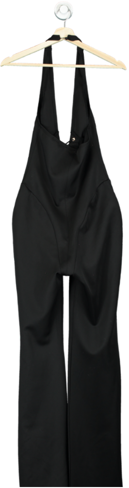 EGO Black Plunge Lace Up Detail Flared Jumpsuit UK 8