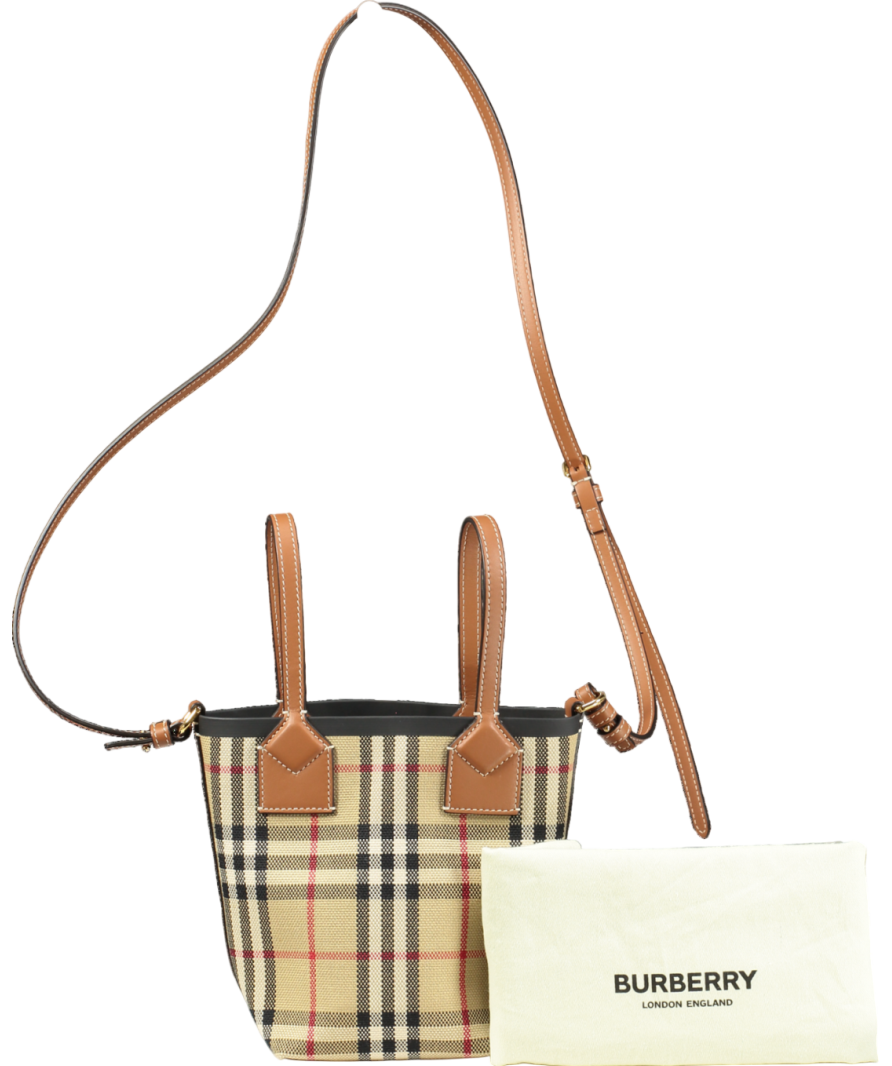 Burberry London Beige Checked Mini Tote Bag One Size