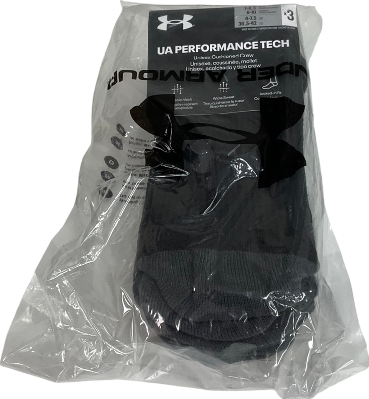 Under Armour Black Performance Tech Crew Socks UK 5.5 EU 39.5 👞