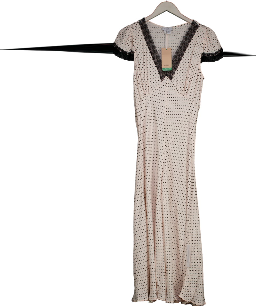 ghost Cream Erika Polka Dot Bias Cut Midi Dress UK M